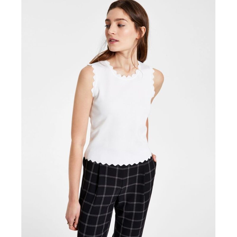 Bar III Solid Textured Scalloped Sweater